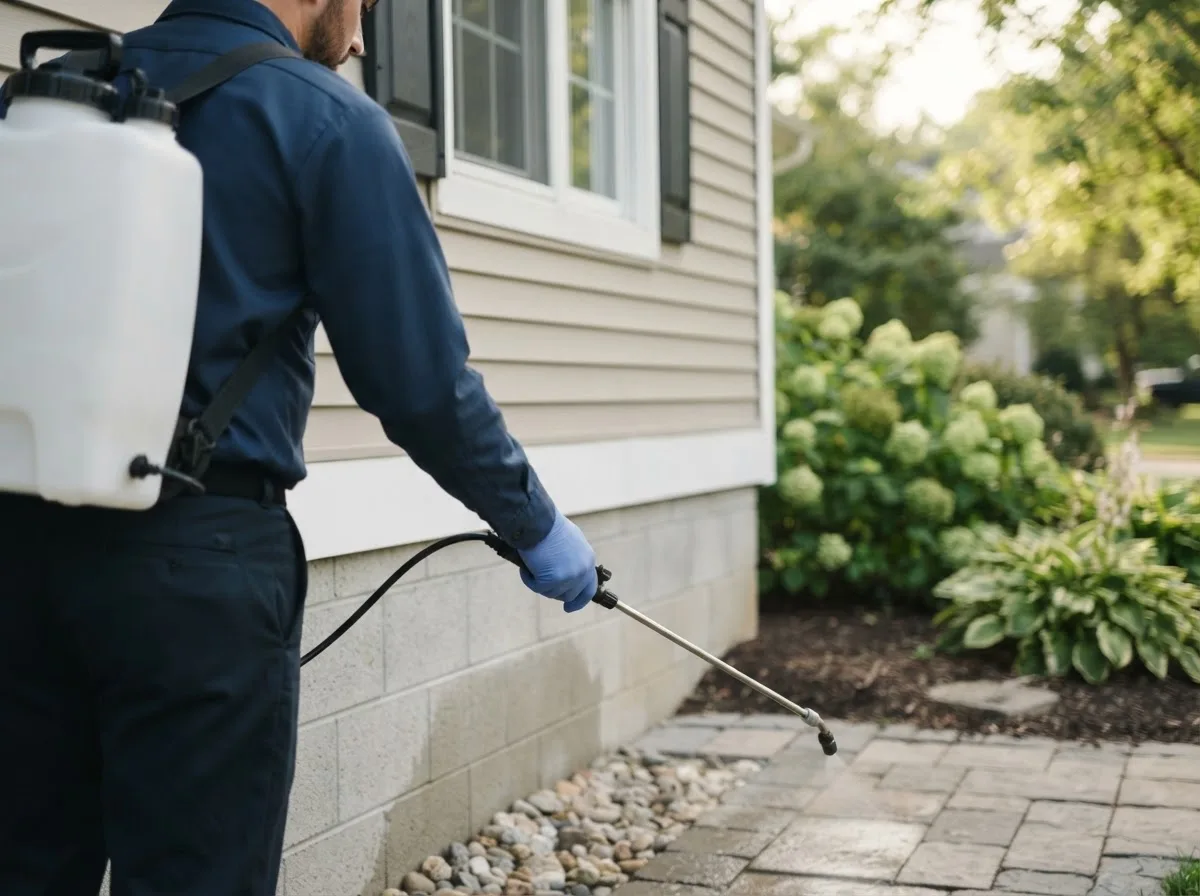 Pest control technician inspecting a home in Unionville, NY